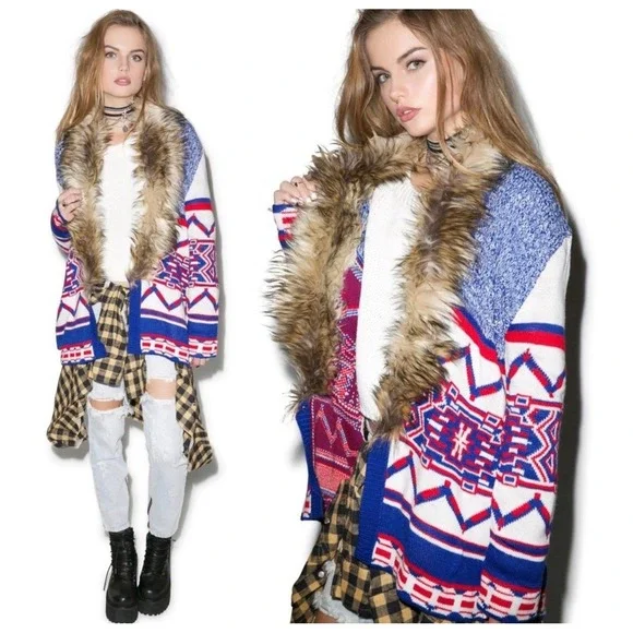 MINKPINK Oversized XS Legendgs of the Forest Aztec Cardigan Boho Western Sweater - Picture 5 of 11